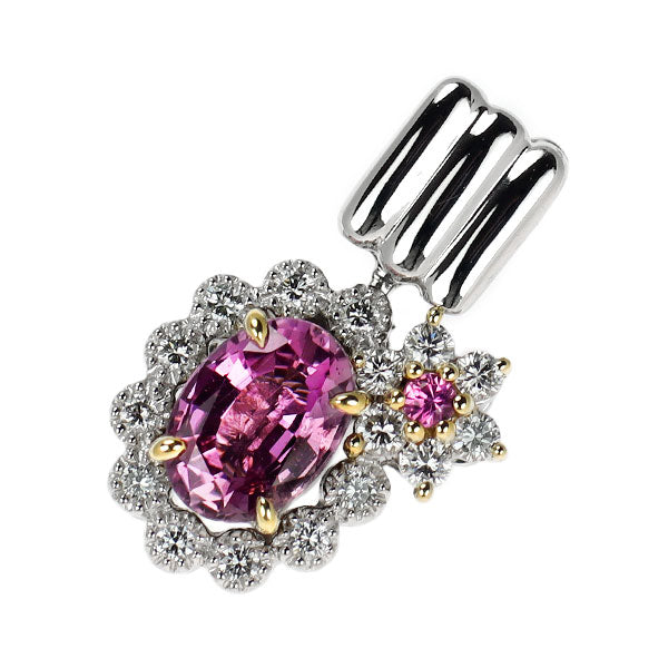 ジュエルスタジオ Pt900/K18YG 通常加熱ピンクサファイア ダイヤ ペンダントトップ 1.04ct PS0.03ct D0.20ct フラワー