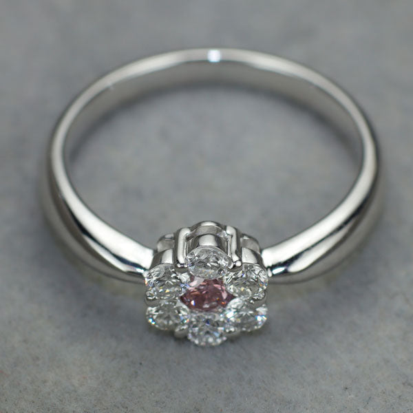 Pt900 天然インテンスピンクダイヤモンド リング 0.104ct FIP I1 D0.40ct フラワー