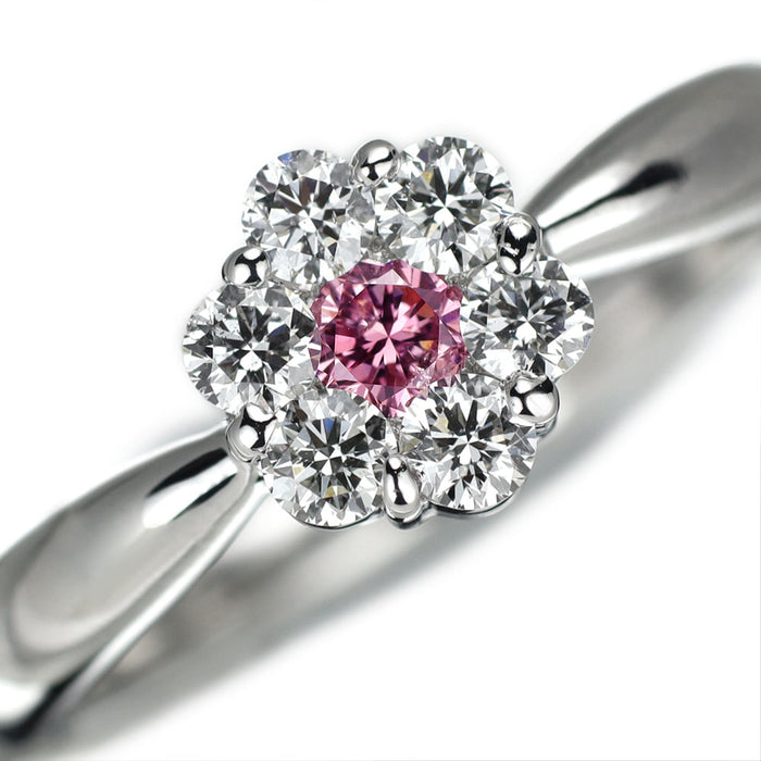 Pt900 天然インテンスピンクダイヤモンド リング 0.104ct FIP I1 D0.40ct フラワー