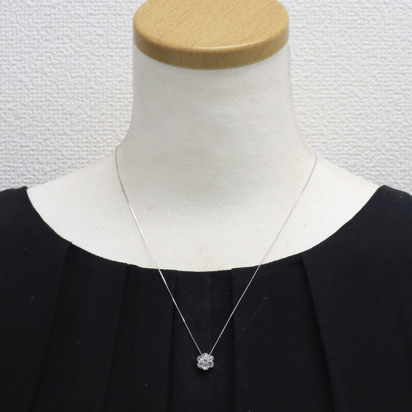 K18WG ローズカット ダイヤモンド ペンダントネックレス 0.28ct フラワー
