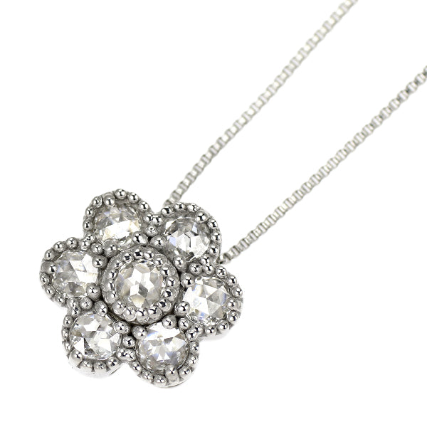 K18WG ローズカット ダイヤモンド ペンダントネックレス 0.28ct フラワー