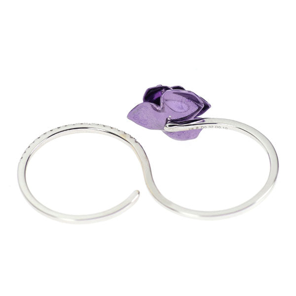 パープルコーティング/ K18WG ダイヤモンド リング 0.32ct D0.10ct ダブルフィンガーリング フラワー
