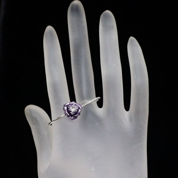 パープルコーティング/ K18WG ダイヤモンド リング 0.32ct D0.10ct ダブルフィンガーリング フラワー