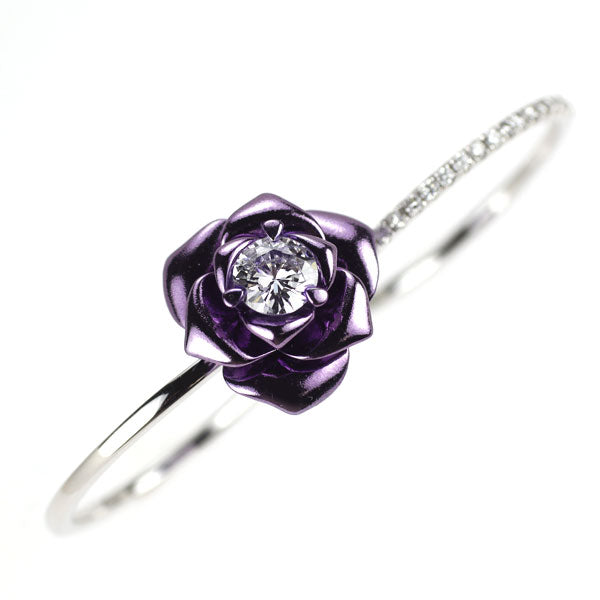 パープルコーティング/ K18WG ダイヤモンド リング 0.32ct D0.10ct ダブルフィンガーリング フラワー