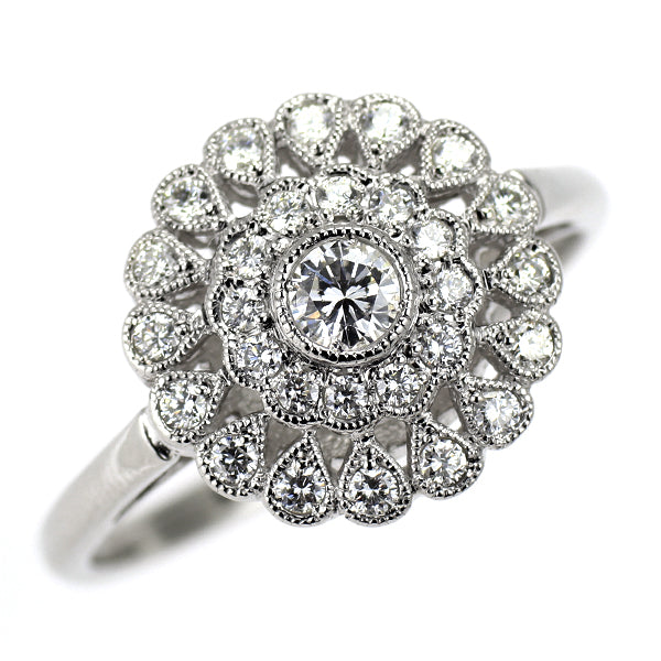 Pt900 ダイヤモンド リング 0.101ct D0.23ct アンティークレース