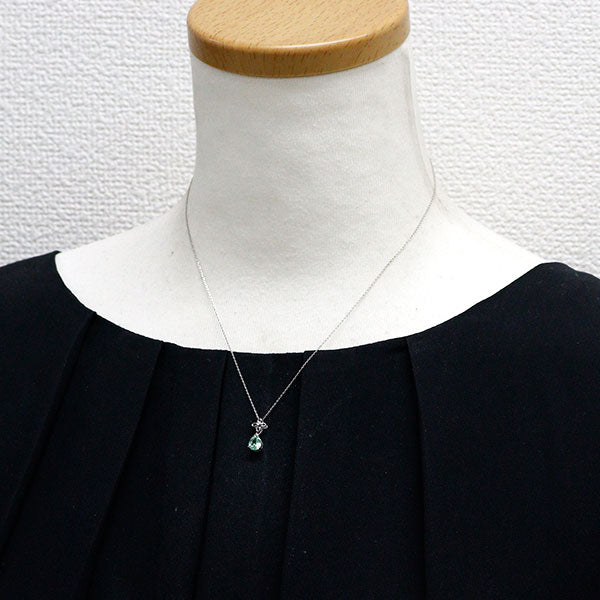 Pt900/ Pt850 強蛍光 ミントガーネット ダイヤモンド ペンダントネックレス 0.71ct D0.01ct