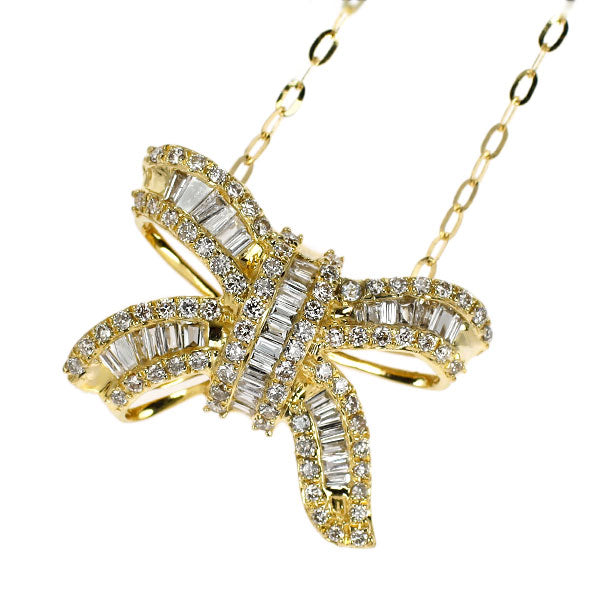 K18YG ダイヤモンド ペンダントネックレス 0.50ct リボン