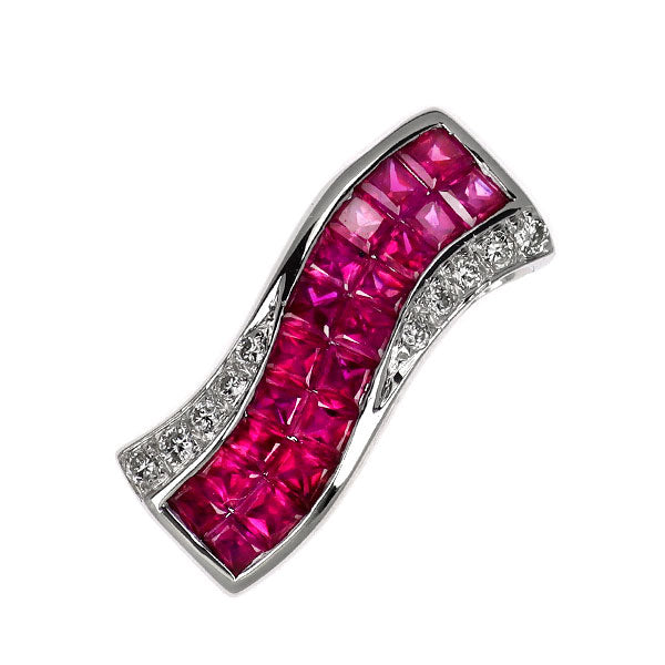 K18WG ルビー ダイヤモンド ペンダントトップ 1.40ct D0.08ct ミステリーセッティング