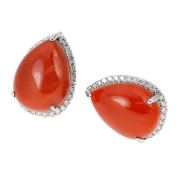 Pt900 珊瑚 ダイヤモンド ピアス 16.49ct D0.58ct