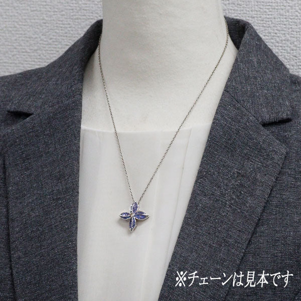 K18WG タンザナイト サファイア ダイヤモンド ペンダントトップ 0.95ct S0.47ct D0.12ct カリブレカット フラワー