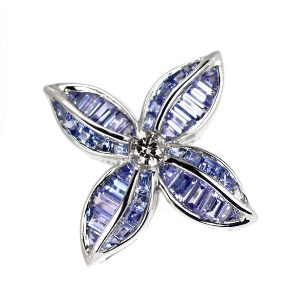 K18WG タンザナイト サファイア ダイヤモンド ペンダントトップ 0.95ct S0.47ct D0.12ct カリブレカット フラワー