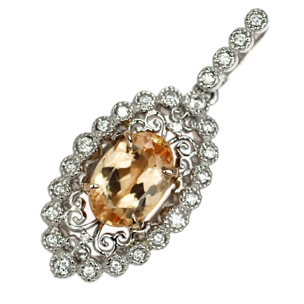 Pt900/K18PG サンセットオレンジ インペリアルトパーズ ダイヤモンド ペンダントトップ 2.30ct D0.26ct