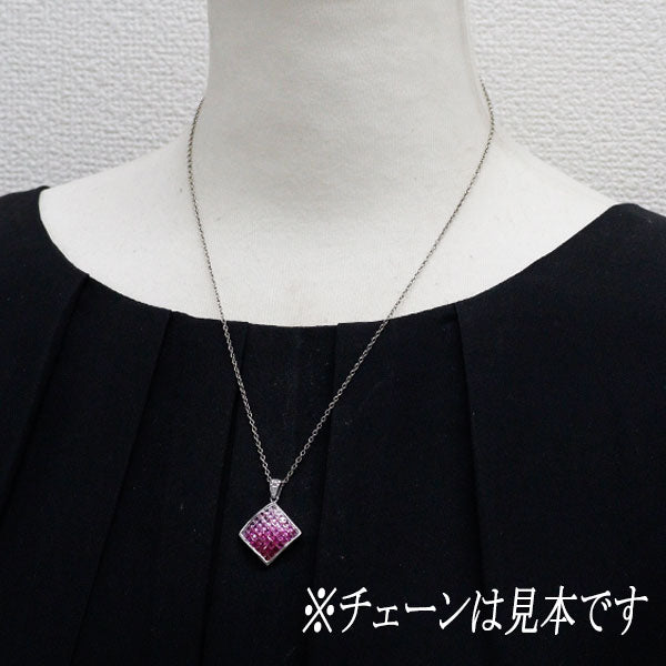 K18WG ルビー/ ピンクサファイア ダイヤモンド ペンダントトップ 3.00ct D0.05ct ミステリーセッティング