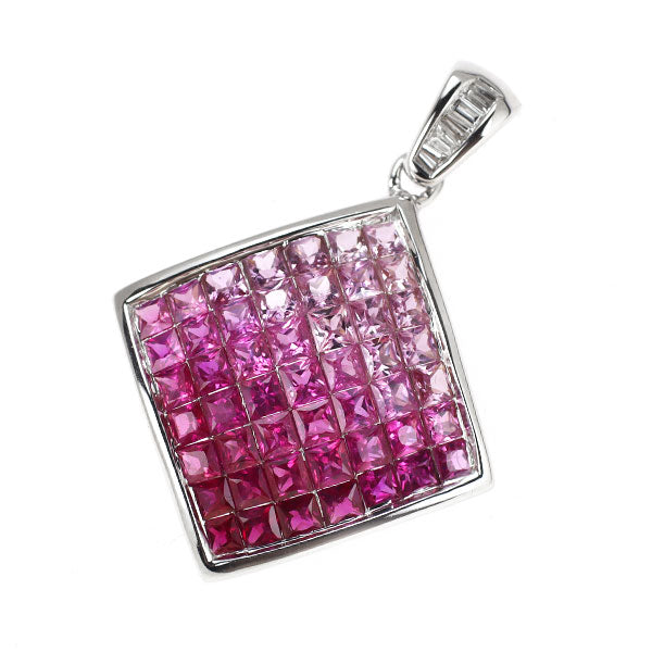 K18WG ルビー/ ピンクサファイア ダイヤモンド ペンダントトップ 3.00ct D0.05ct ミステリーセッティング