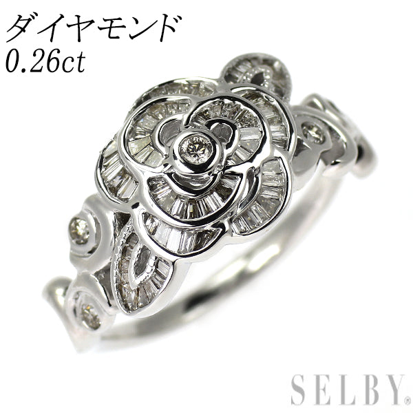 K18WG ダイヤモンド リング 0.26ct フラワー