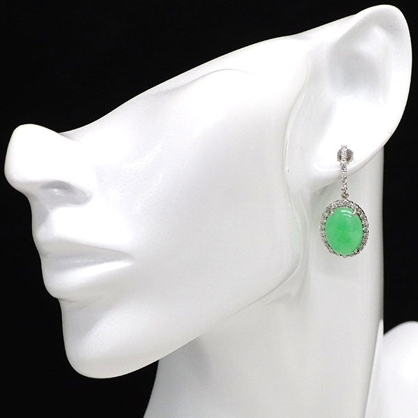 K18WG 翡翠 ダイヤモンド ピアス 19.615ct D1.32ct