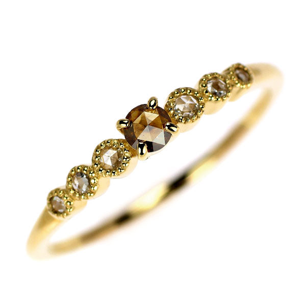 K18YG ブラウン/カラーレス ローズカット ダイヤモンド  リング 0.10ct D0.05ct