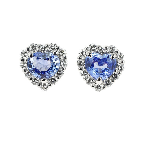 新品 Pt900 ハートシェイプ サファイア ダイヤモンド ピアス 2.00ct D0.64ct 【エスコレ】