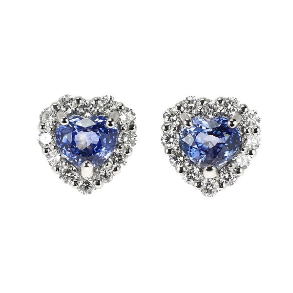 新品 Pt900 ハートシェイプ サファイア ダイヤモンド ピアス 2.00ct D0.64ct 【エスコレ】