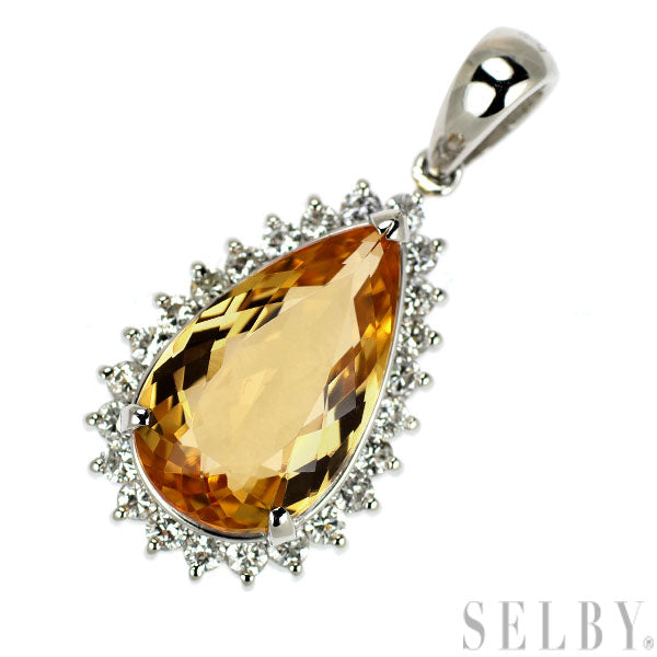 Pt900 インペリアルトパーズ ダイヤモンド ペンダントトップ 4.169ct D0.30ct