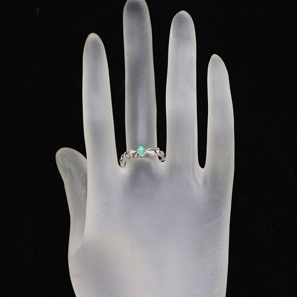 希少 Pt900 カボションカット パライバ トルマリン ダイヤモンド リング 0.322ct D0.02ct
