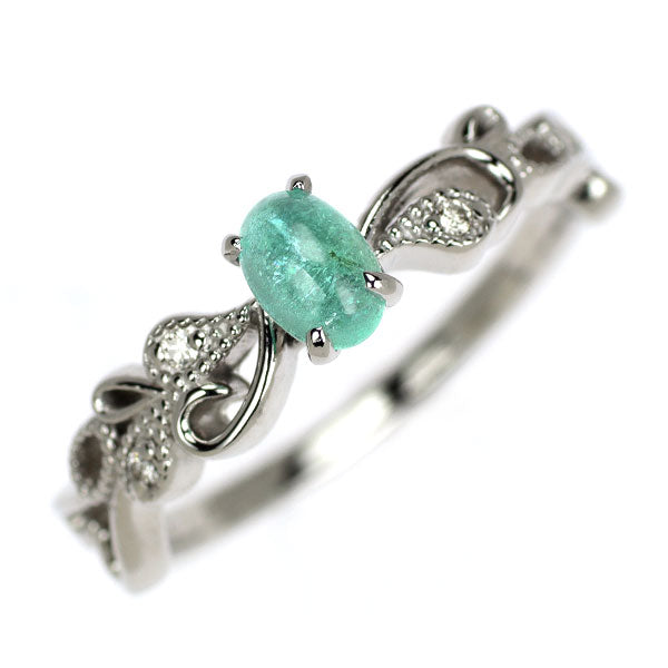 希少 Pt900 カボションカット パライバ トルマリン ダイヤモンド リング 0.322ct D0.02ct