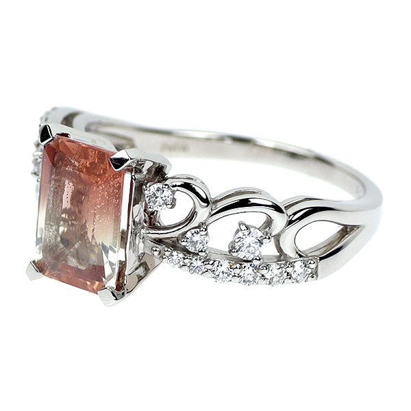 新品 希少 Pt950 バイカラーオレゴンサンストーン ダイヤモンド リング 1.20ct D0.19ct【エスコレ】