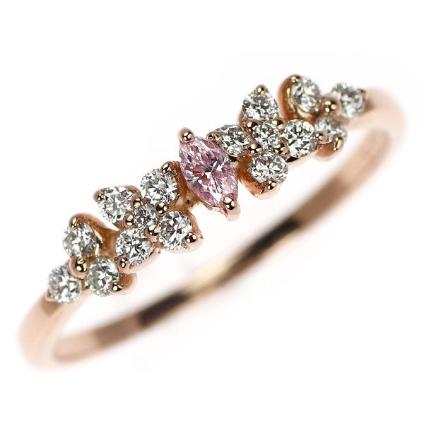 新品 希少 K18PG マーキスカット 天然ピンク ダイヤモンド  リング 0.056ct FPP SI2 D0.22ct 【エスコレ】