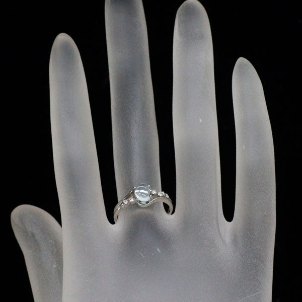 新品 Pt950 オーバルカボション アクアマリン ダイヤモンド リング 0.84ct D0.08ct 【エスコレ】