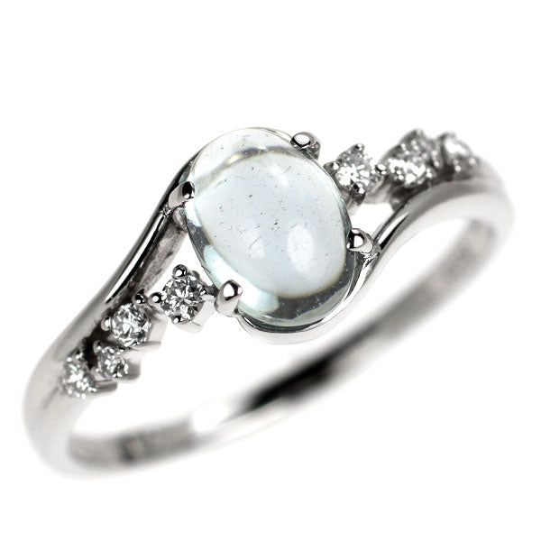 新品 Pt950 オーバルカボション アクアマリン ダイヤモンド リング 0.84ct D0.08ct 【エスコレ】