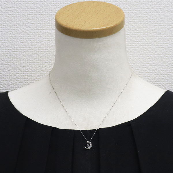 K10WG ダイヤモンド ペンダントネックレス 0.06ct 月 ムーン