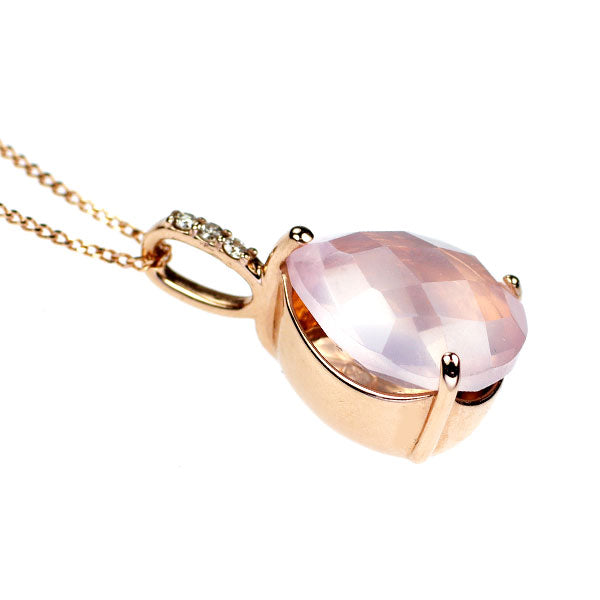 K18PG ローズクオーツ ダイヤモンド ペンダントネックレス 4.04ct D0.02ct