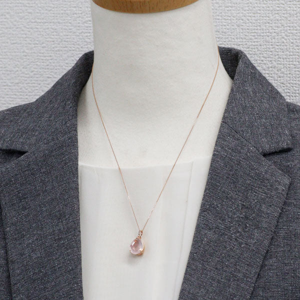 K18PG ローズクオーツ ダイヤモンド ペンダントネックレス 4.04ct D0