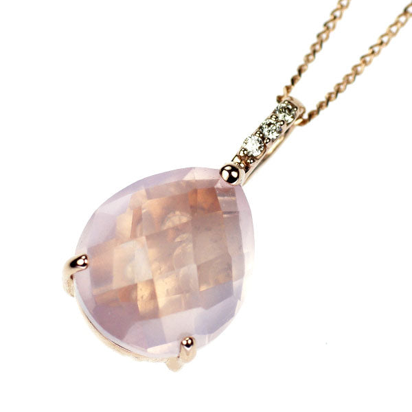 K18PG ローズクオーツ ダイヤモンド ペンダントネックレス 4.04ct D0.02ct