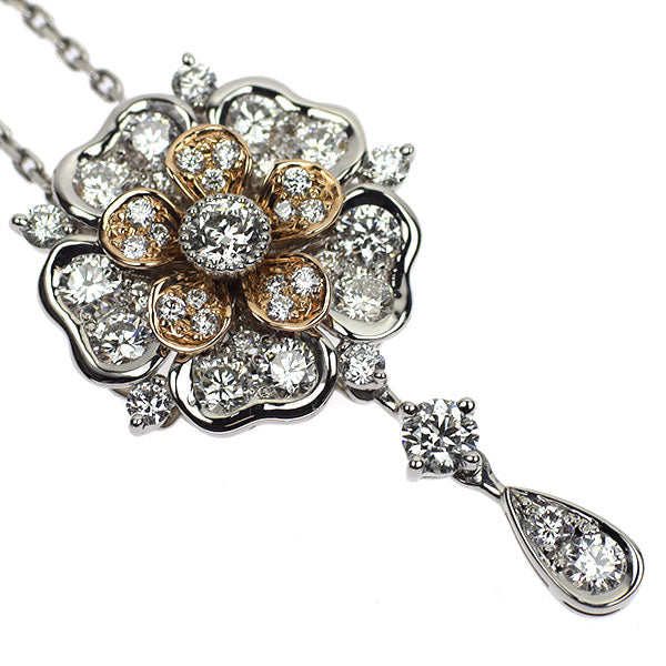 モニッケンダム K18PG/ Pt900/ Pt850 ダイヤモンド ペンダントネックレス 1.91ct フラワー