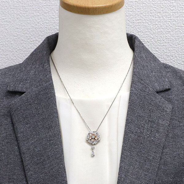 モニッケンダム K18PG/ Pt900/ Pt850 ダイヤモンド ペンダントネックレス 1.91ct フラワー