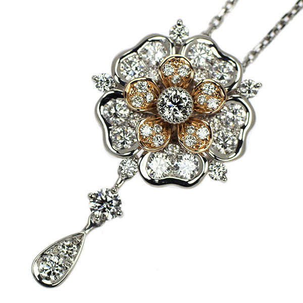モニッケンダム K18PG/ Pt900/ Pt850 ダイヤモンド ペンダントネックレス 1.91ct フラワー