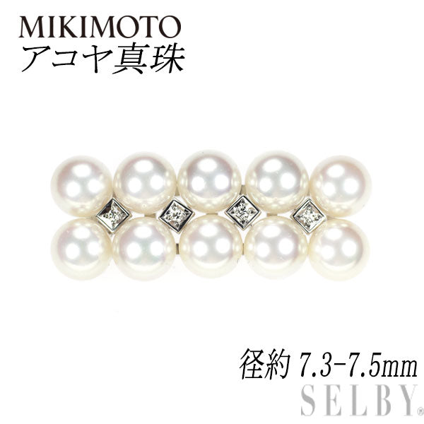 ミキモト K18WG アコヤ 真珠 ダイヤモンド 帯留め 径約7.3-7.5mm