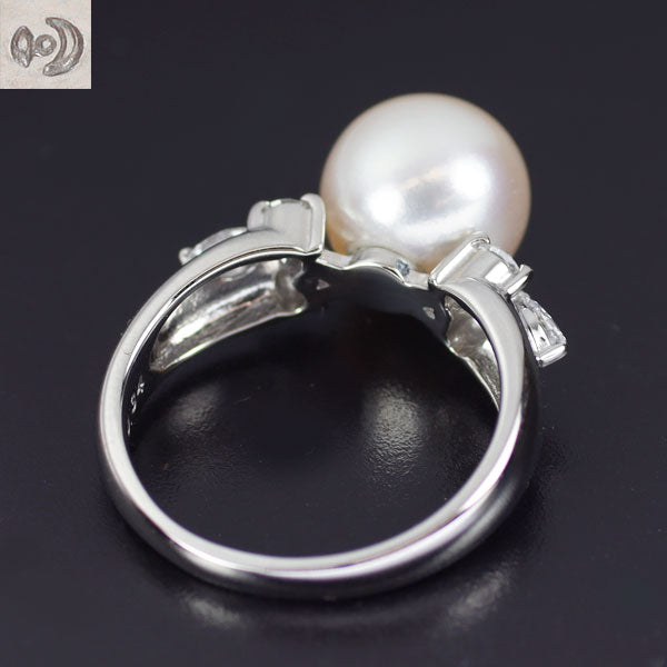 田崎真珠 Pt900 アコヤ真珠 ダイヤモンド リング 径約9.1mm D0.34ct