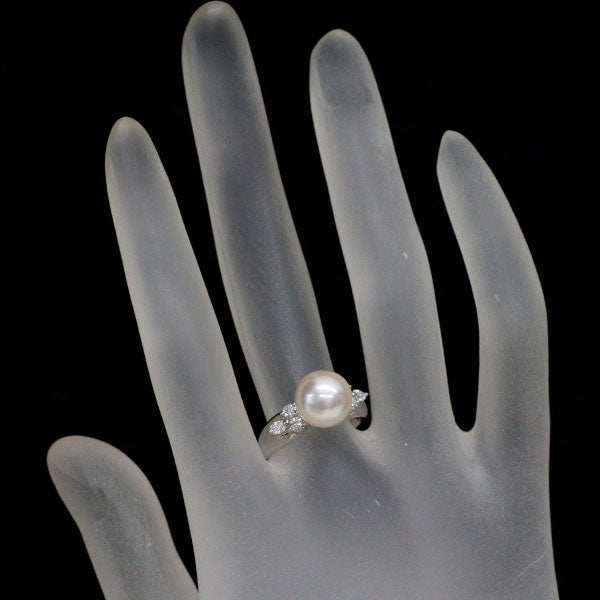 田崎真珠 Pt900 アコヤ真珠 ダイヤモンド リング 径約9.1mm D0.34ct