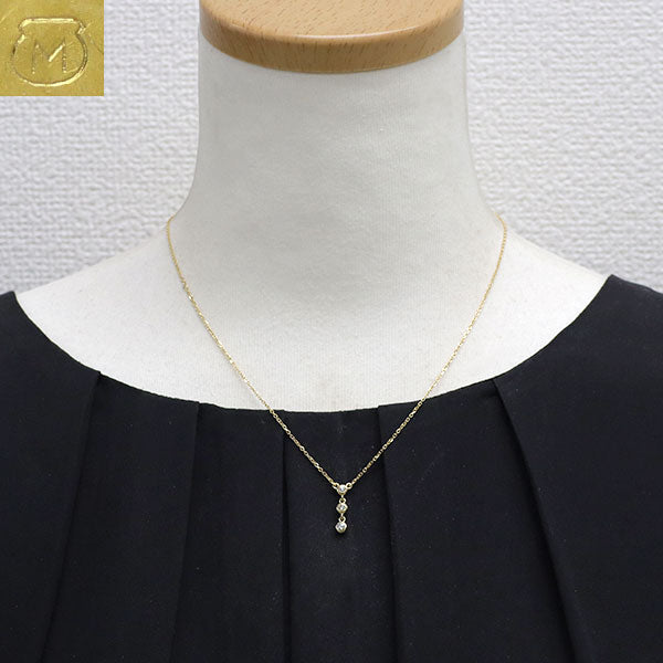 ミキモト K18YG ダイヤモンド ペンダントネックレス 0.13ct スリーストーン