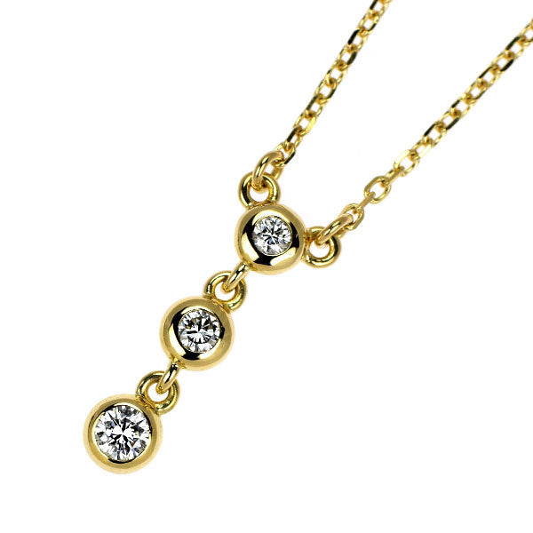 ミキモト K18YG ダイヤモンド ペンダントネックレス 0.13ct スリーストーン