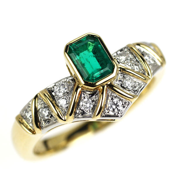 ミキモト Pt900/K18YG エメラルド ダイヤモンド リング 0.45ct D0.14ct