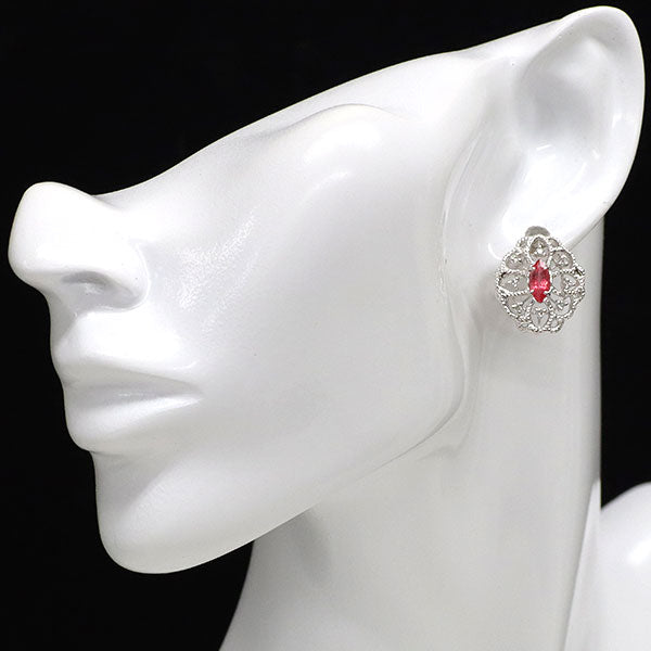 希少 Pt900 ロードナイト ダイヤモンド ピアス 1.15ct D0.26ct アンティークレース