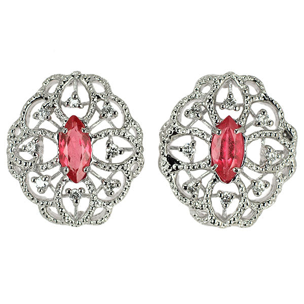 希少 Pt900 ロードナイト ダイヤモンド ピアス 1.15ct D0.26ct アンティークレース