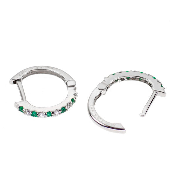 K18WG エメラルド ダイヤモンド フープ ピアス 0.10ct D0.10ct