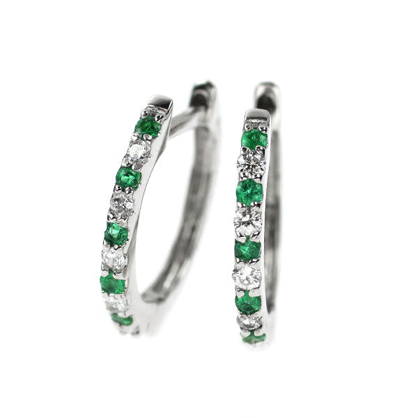 K18WG エメラルド ダイヤモンド フープ ピアス 0.10ct D0.10ct