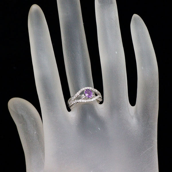 K18WG スリランカ産 パープルピンクサファイア ダイヤモンド リング 0.40ct D0.30ct