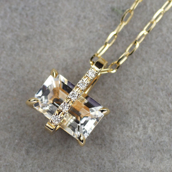 スタージュエリー K10YG クオーツ ダイヤモンド ペンダントネックレス D0.02ct