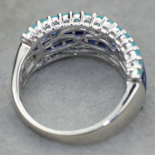 K18WG サファイア パライバトルマリン リング S3.50ct PT0.53ct ハーフエタニティ ミステリーセッティング